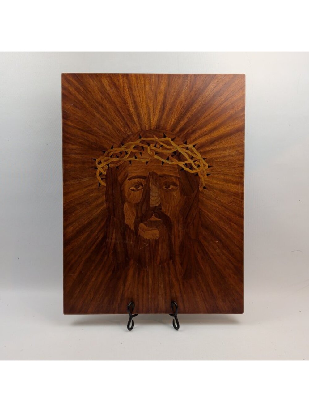 Vintage Marquetry Wall Art Jesus Wood Christ Religious Christian Mosaic Church